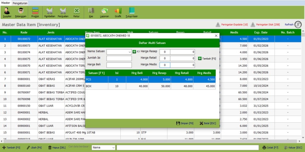 Tampilan Daftar Multisatuan