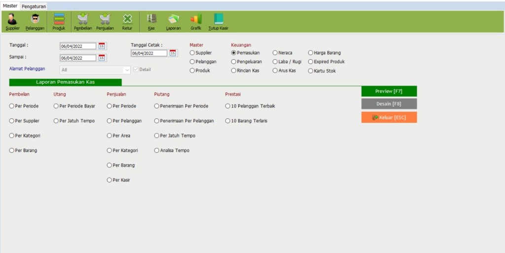 Tampilan Menu Laporan