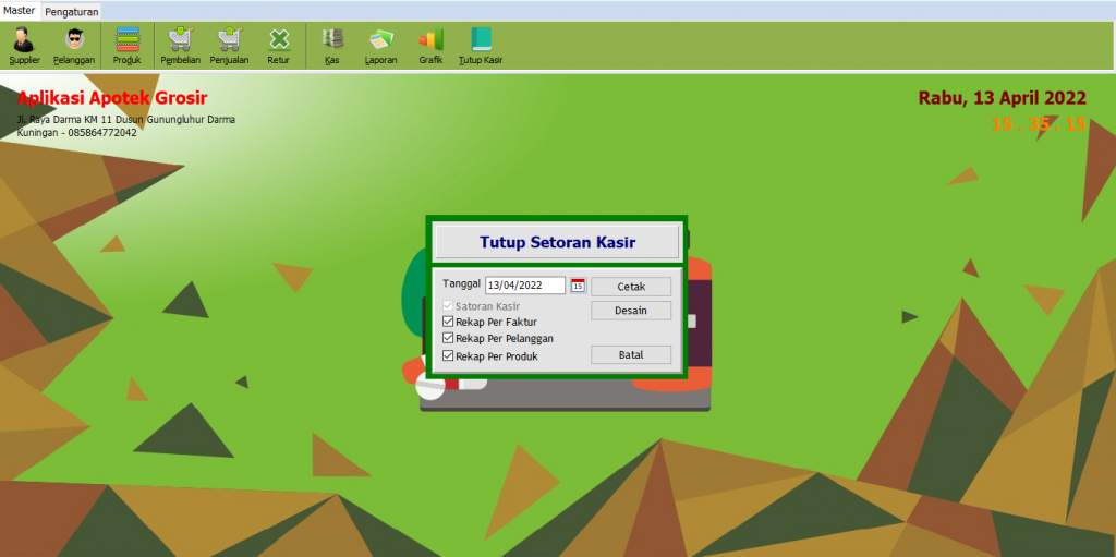 Tampilan Menu Tutup Kasir
