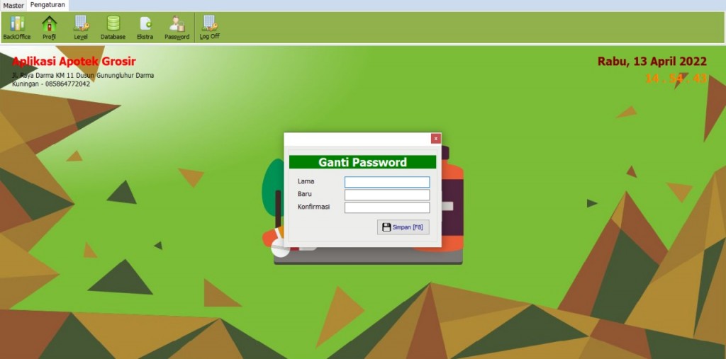Tampilan Menu Ganti Password